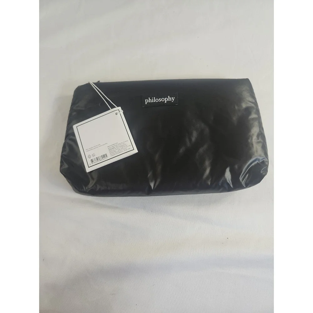 NWT Philosophy Black Cosmetics Bag 10 X 6 Puffer Style Zip Close‎ Giftable New